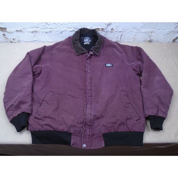 VTG 90s Canvas Santa Fe Quilt Lined Jacket Mens Plum XXL Corduroy Collar Work - Picture 1 of 16